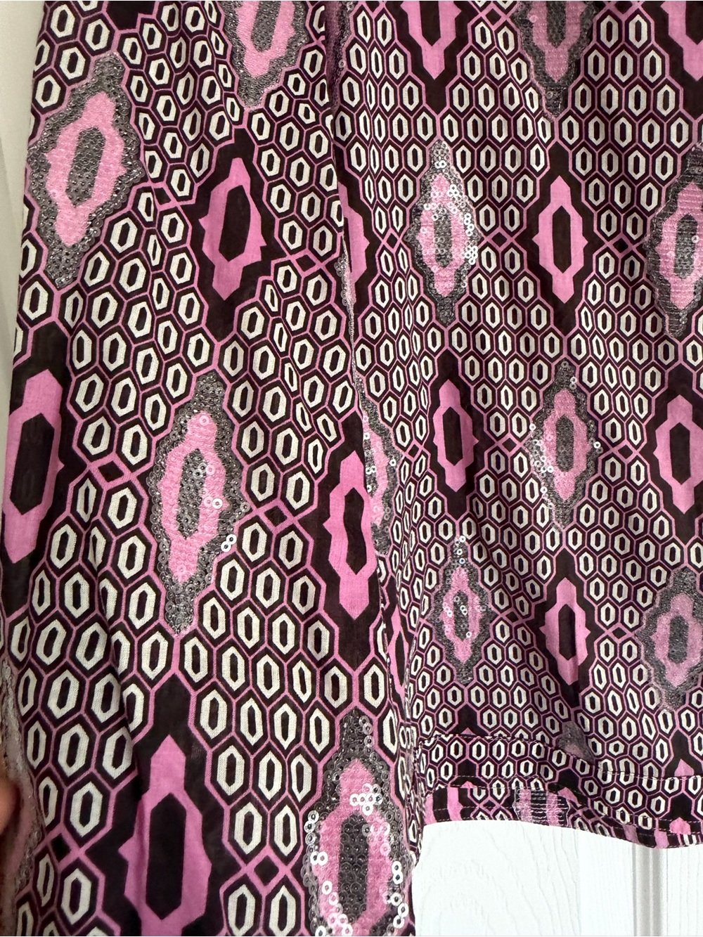 Tory Burch Pink and Brown Geometric Cowl-Neck Blouse - Picture 2 of 4